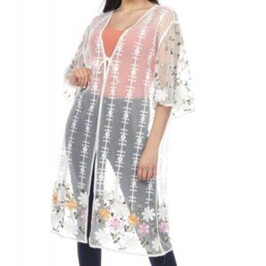 NWT Kamana Embroidered Floral Overlay Duster Kimono | One Size | Resort Cover-Up
